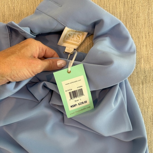 Sail to Sable Blue Hydrangea Cowl Neck Sleeveless Button Back Dress. SZ L NWT - Picture 6 of 13